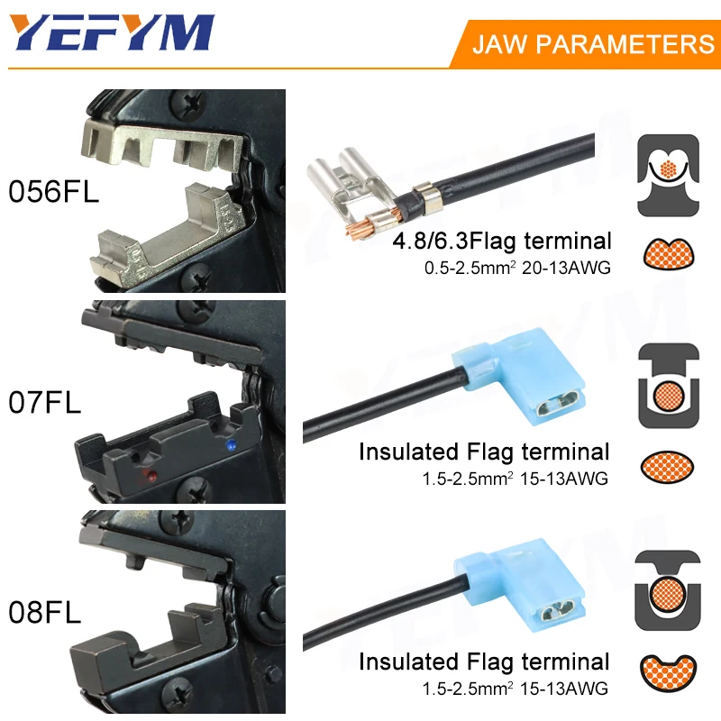 Flag Type Receptacles 4.8,6.3 Insulated Terminals HS-056FL For 0.5-2.5mm²/20-13AWG Crimping Pliers Connectors Brand Tools