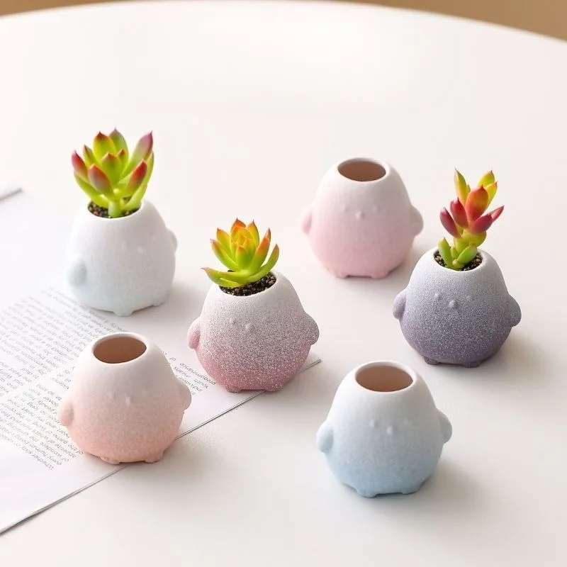 Cartoon Animal Shape Succulent Flower Pot Small Size Gradual Change Glaze,Desktop Decoration Stone Flower Succulent Control Pots