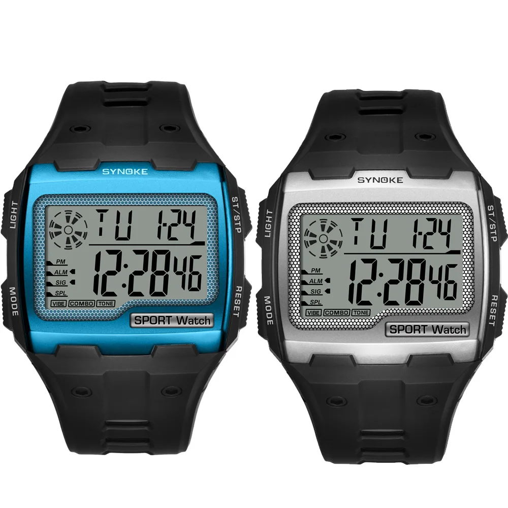 

Мужские цифровые часы, большой квадратный циферблат, SINOKE 9021