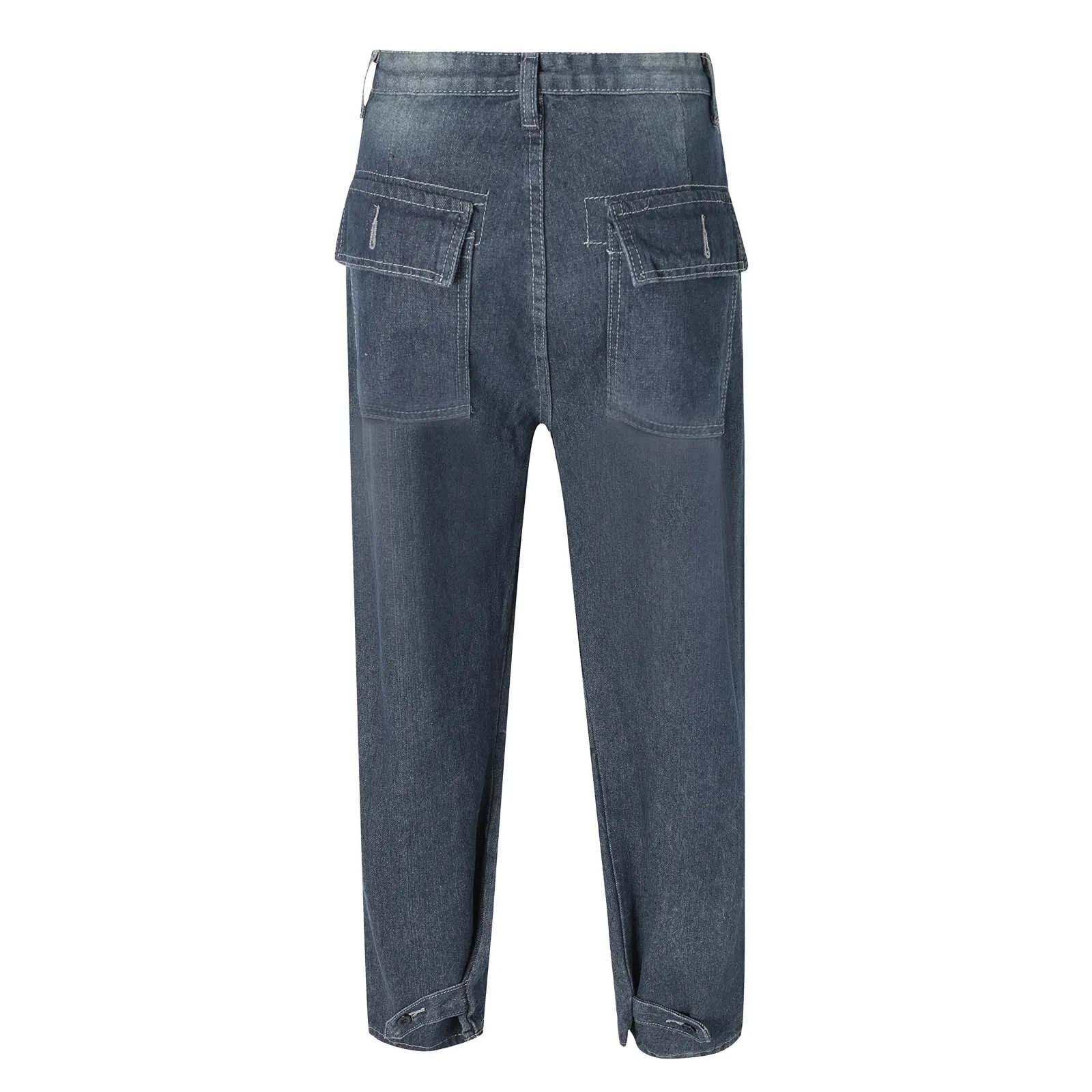 Nieuwe Heren Slim Fit Effen Kleur Jeans Europese En Amerikaanse Jeugd Mode Casual Straight Broek Gesp Rits Denim Lange Broek