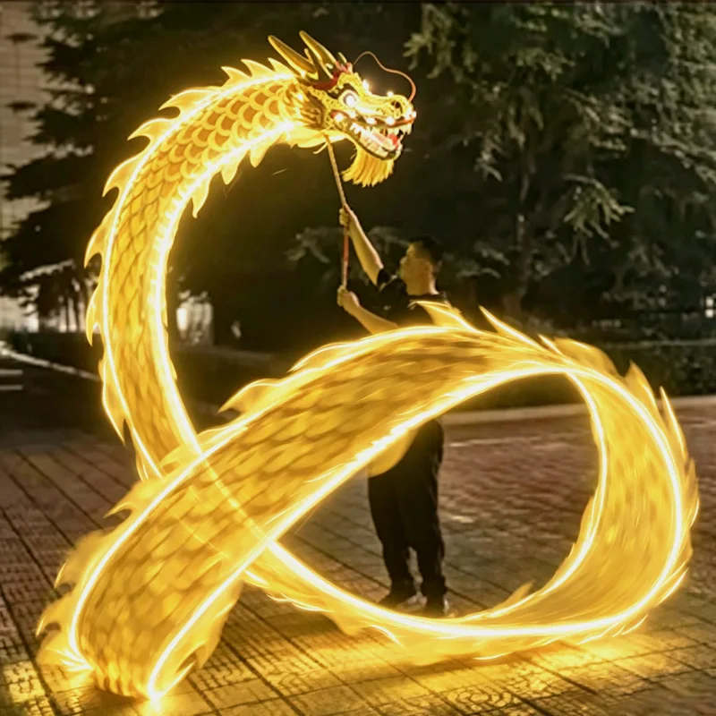 LED Luminous Dragon Dance Ribbon Chinese Fitness Dragon Poi Glowing Streamer Night Outdoor Festival Party Dance Performance Prop
