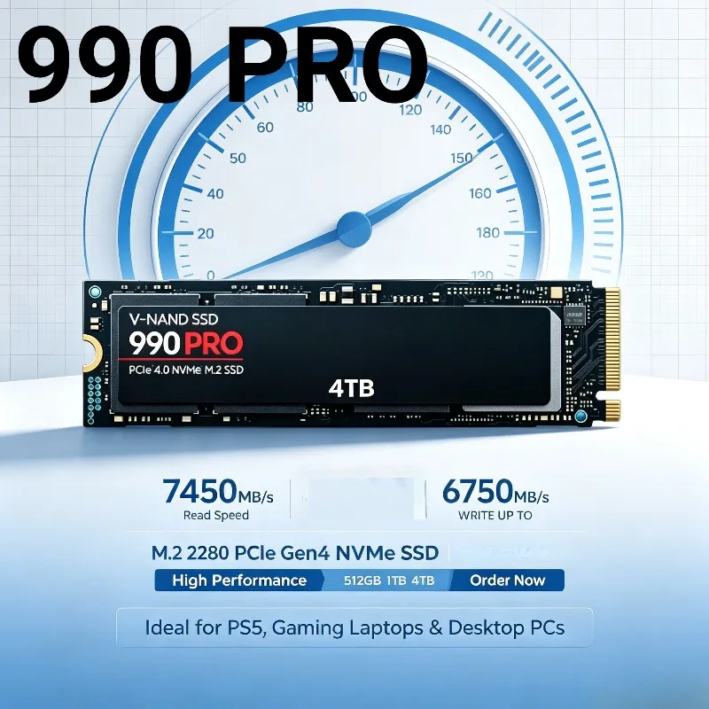 Authentic 990 PRO NVMe SSD 512GB-4TB, M.2 2280 PCIe Gen4, 7450MB/s Read, for PS5, Gaming Notebooks & Desktop Towers.