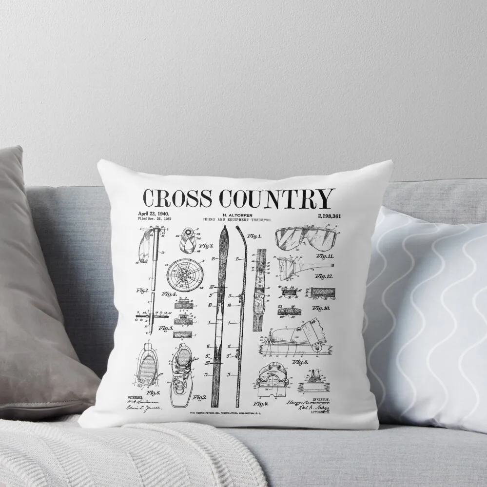 Cross Country Nordic Skiing Ski Vintage Patent Skier Print Throw Pillow covers for pillows Sofa Decorative Covers pillow