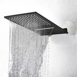 BAKALA cabezal de ducha de acero inoxidable negro mate, cabezal de ducha de lluvia con cascada, montado en la pared
