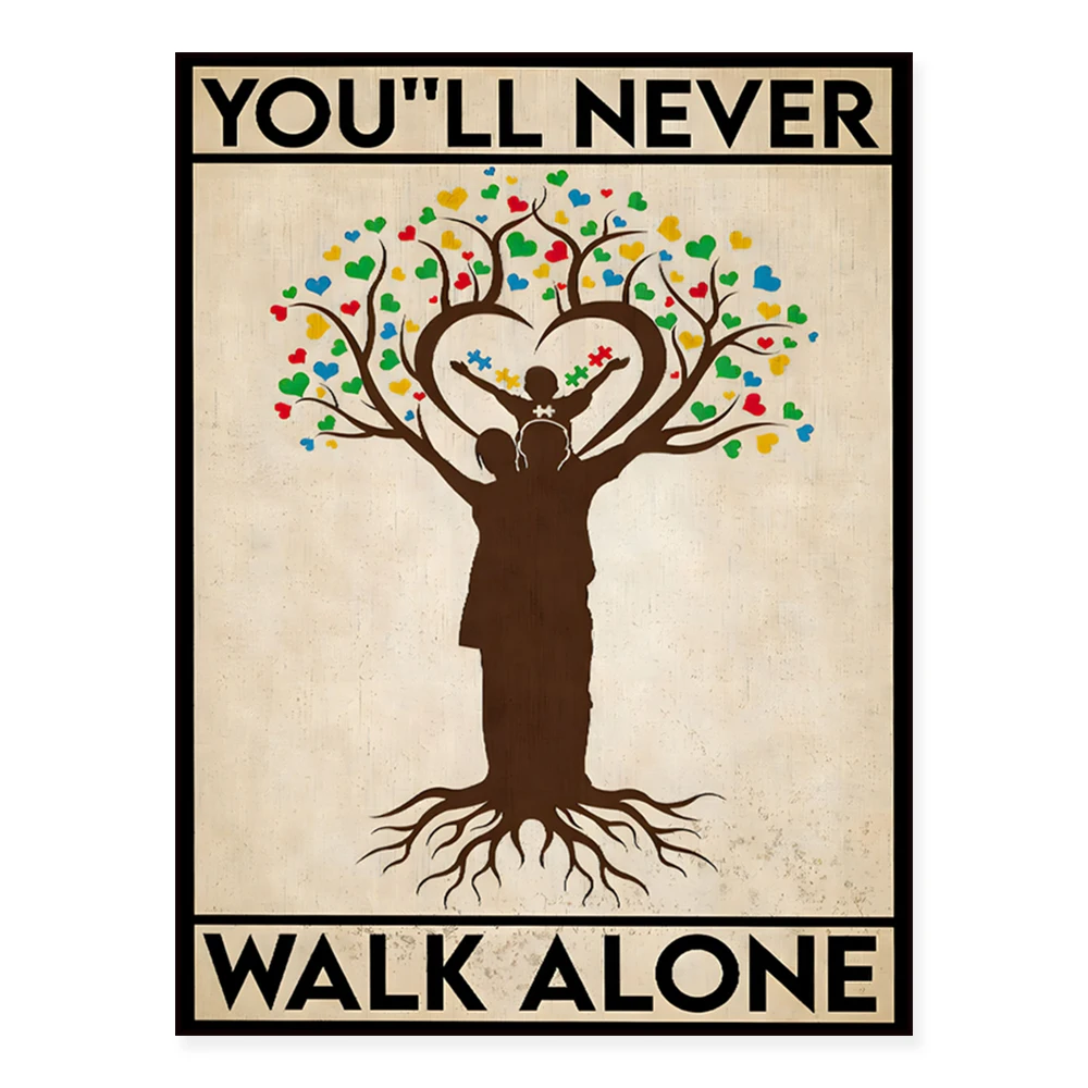You'll Never Walk Alone poster, autism awareness print, family tree poster, vintage style home decor