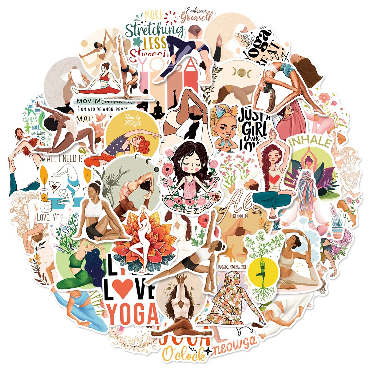 50 pçs yoga dos desenhos animados adesivos pilates graffiti exercício saudável decoração diy brinquedos geladeira portátil guitarra carro bicicleta skate decalque