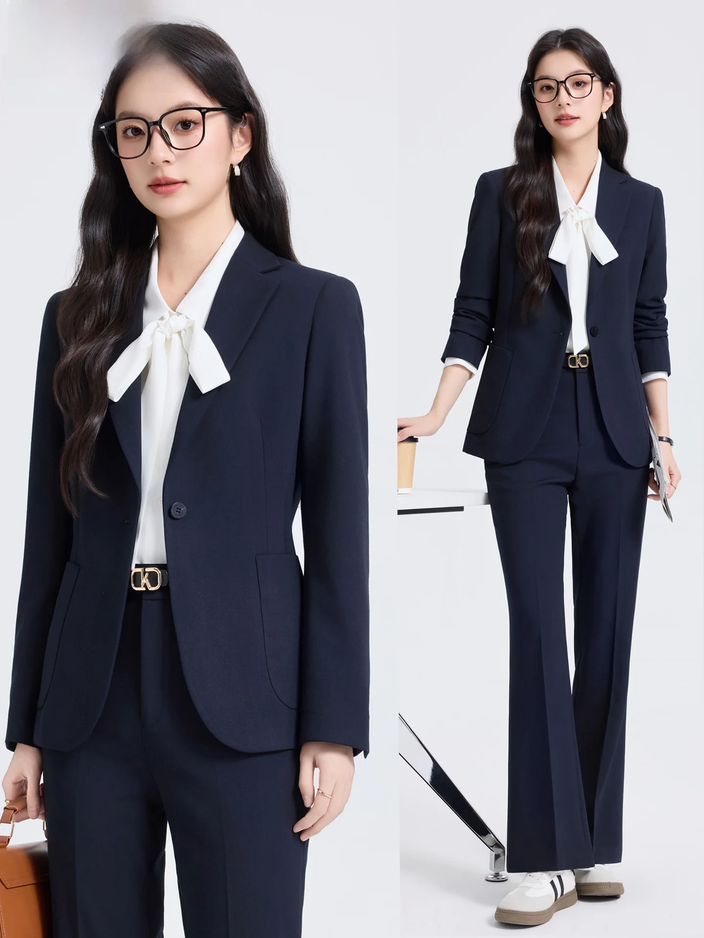 

Cobalt Blue Profional Suit Set for Women Interview Wardrobe Career Fem Lawyers Government Officials Faionable Button ...
