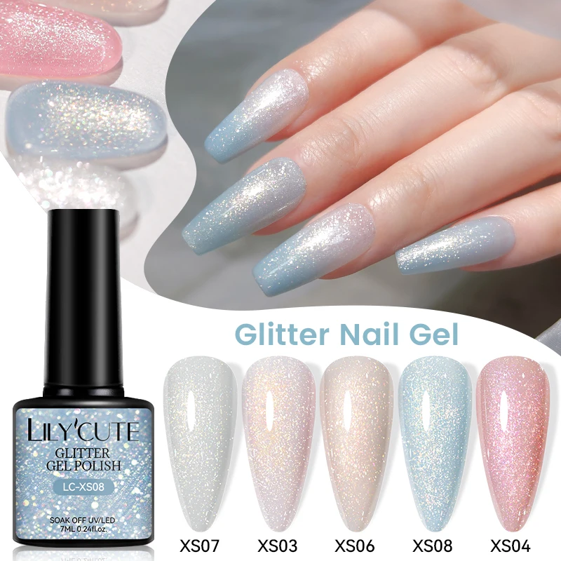 LILYCUTE 7ml Glitter Nail Gel Polish Shining Sequins Nail Art Varnish UV LED Soak off Supplies Construction Gel Varnish