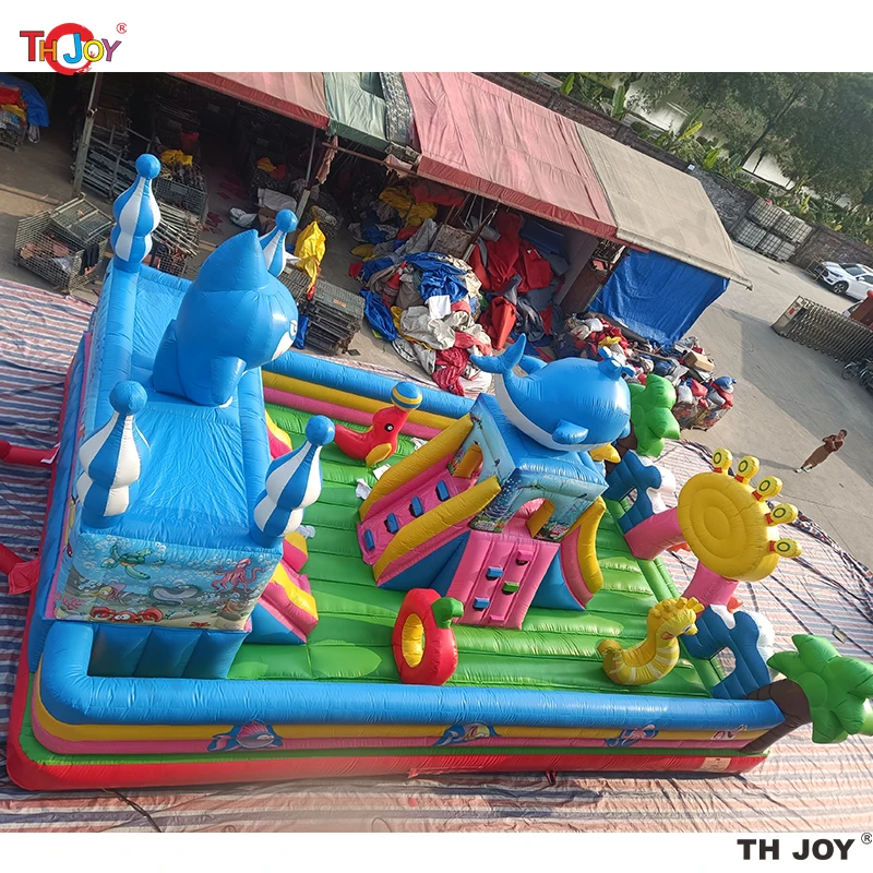 Tobogán inflable con temática del mundo submarino, castillo hinchable de circo comercial, Carnaval, patio de juegos divertido