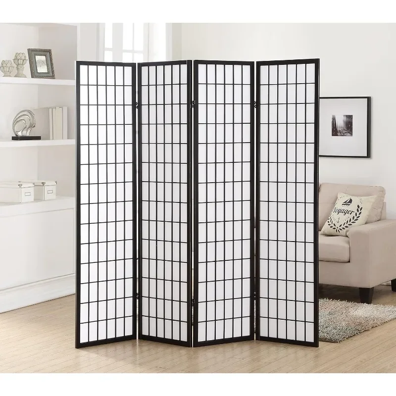 

Oriental Shoji 4 Panel Screen Room Divider, Black,Cherry