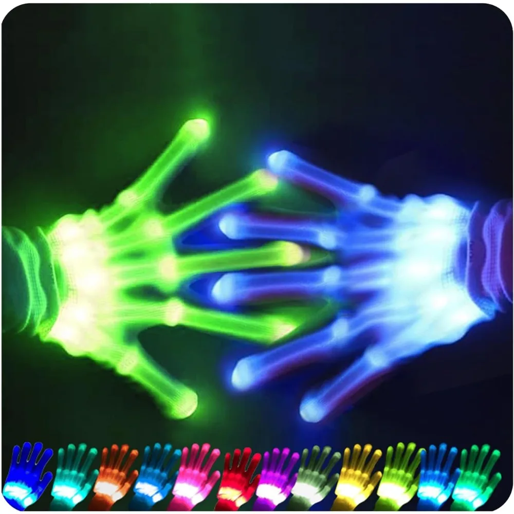 

12-Color LED Light-Up Gloves for Kids - Fun & Glowing Gloves Multi-Color Halloween Costume Accessory Cool Toys for Boys 8-12 Gir