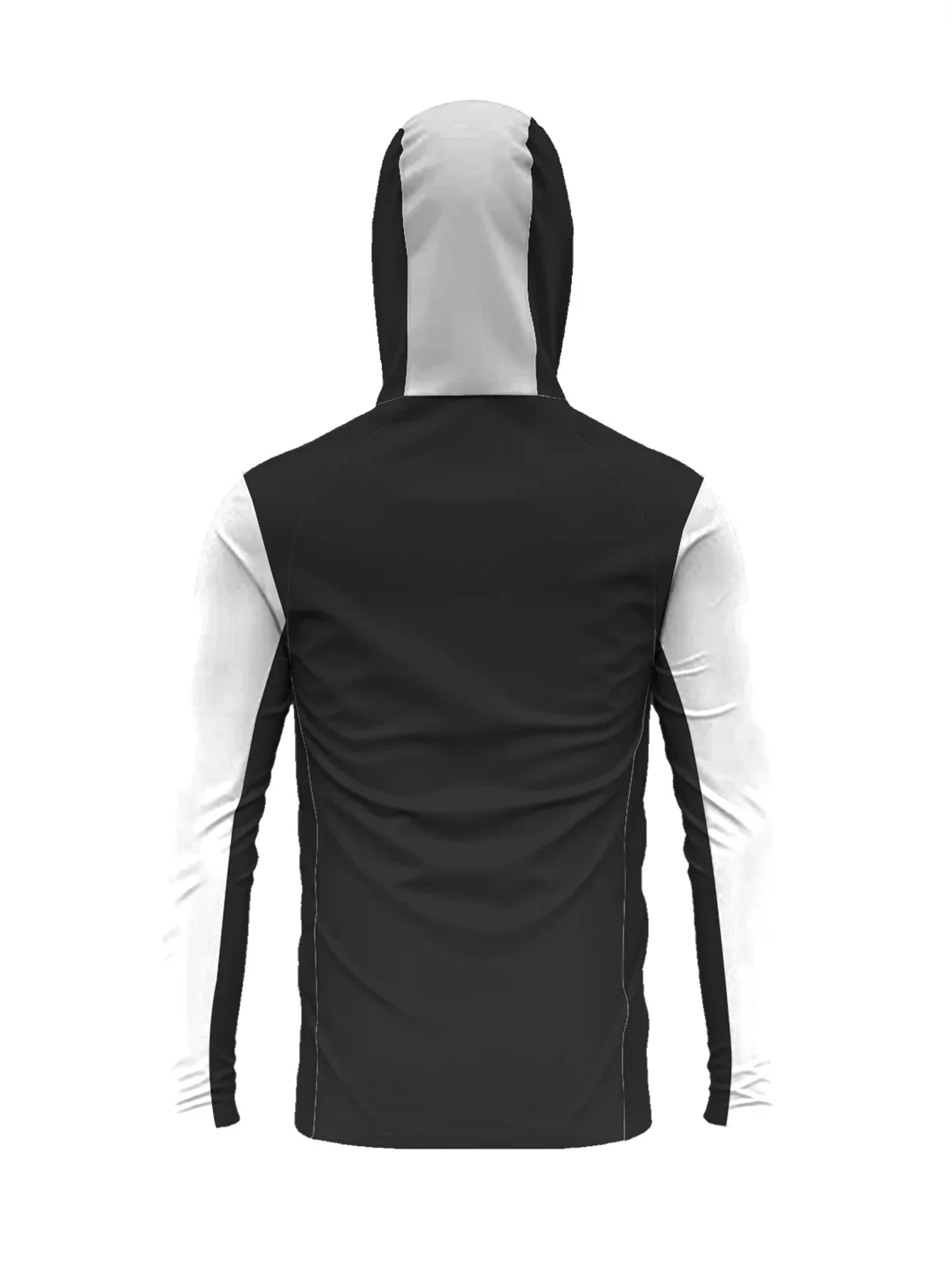 Herren Sommer-Angelhoodie mit Gesichtsmaske, Schwarz-Grau Farbblock, Schnelltrocknend, Langarm, Sonnenschutz-Angelhemd – Detail 5