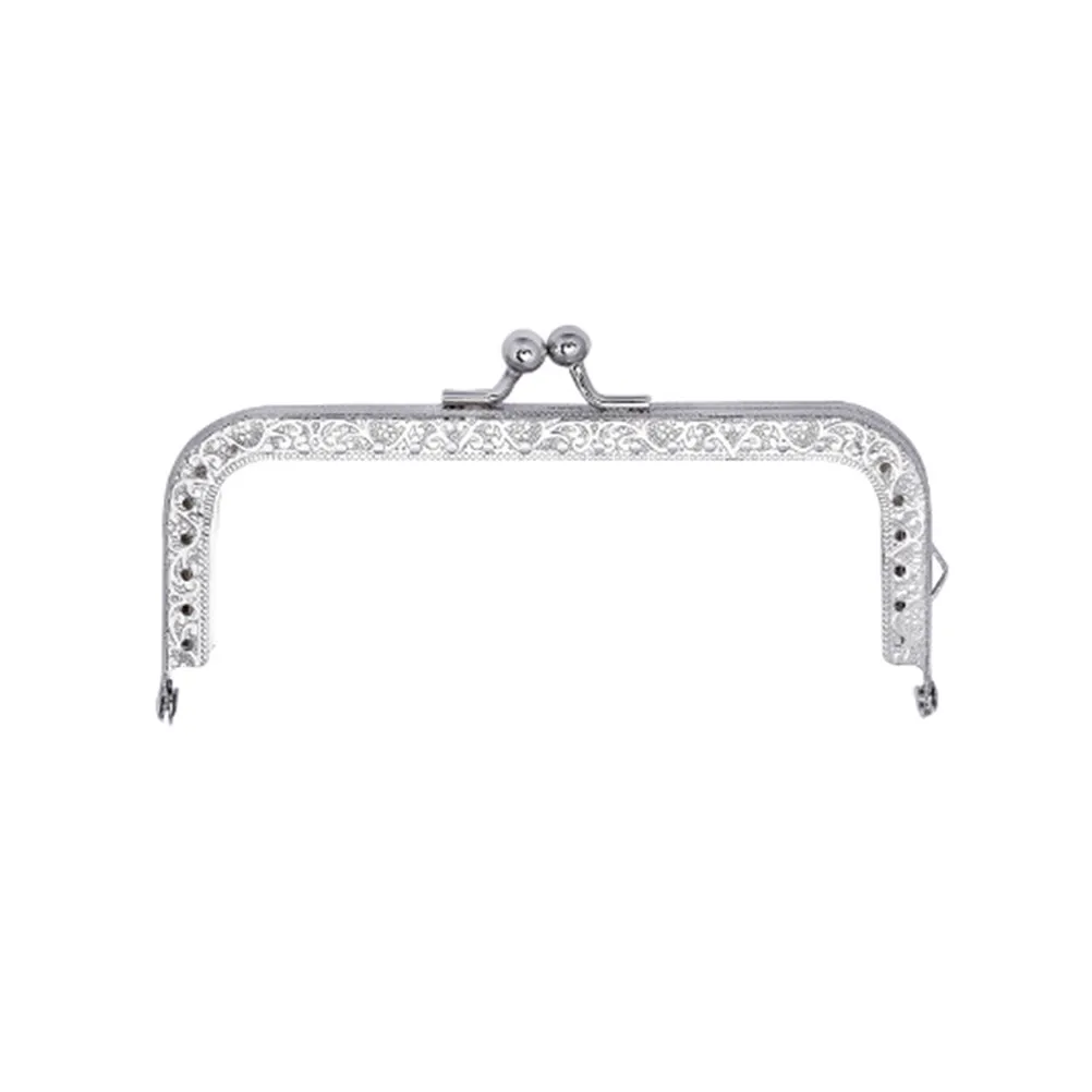 15Cm Silver Square Embossed Metal Purse Frame Non-Breaking Hole Adjustable Tightness Clasp Lock DIY Handbag Accessories Purse