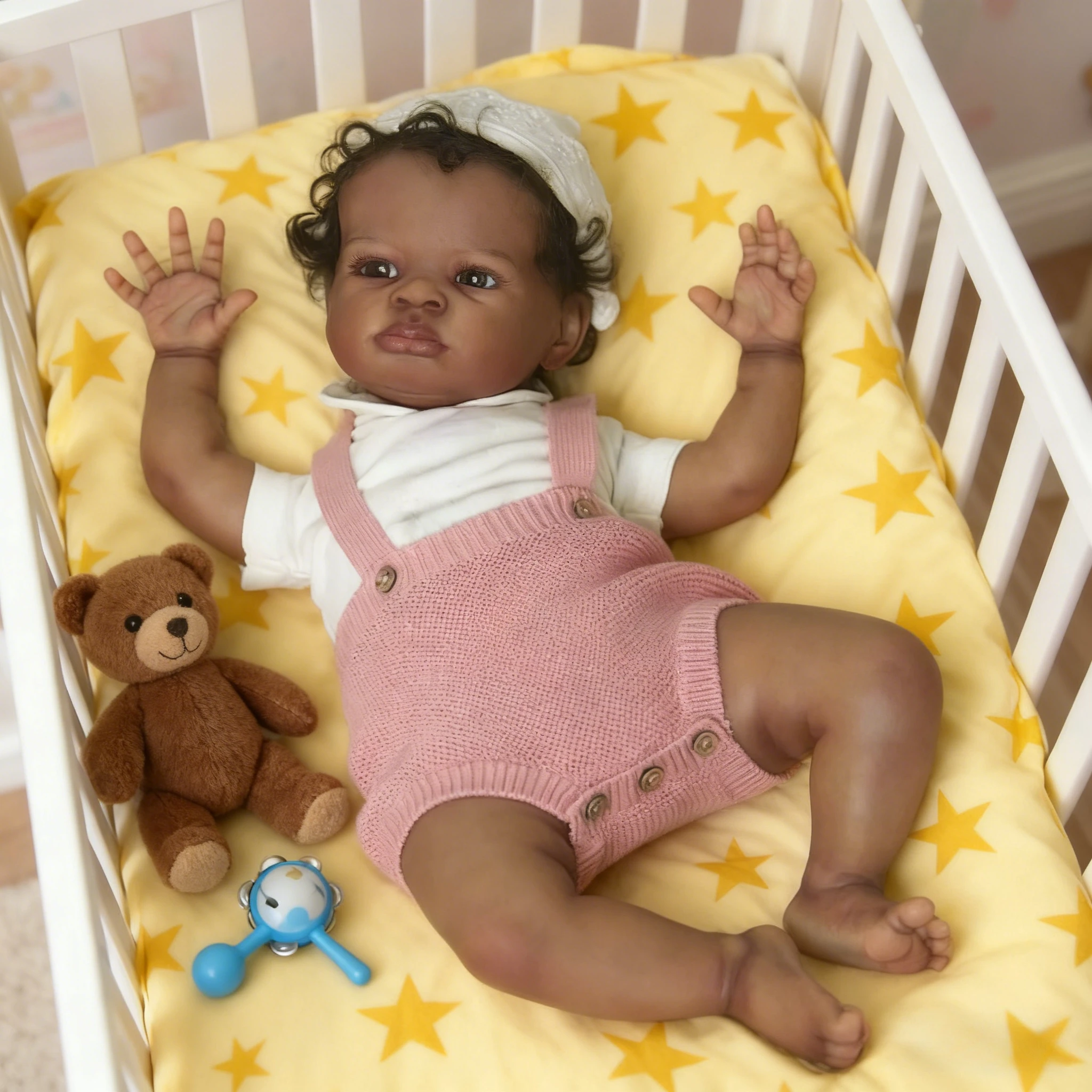 NPK 19''100 % handgemachte, hochwertige Puppen, dunkelbraune Haut, wiedergeborenes Baby, Lanny, lebensechte Bebe-Kunstpuppe zum Sammeln