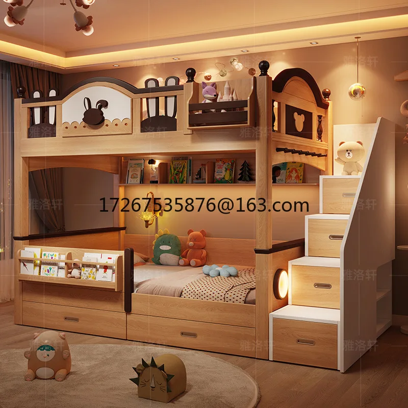 

Кровать-домик из массива дерева, двухъярусная кровать не беспокоить друг другу, маленькая квартира, высокая и низкая кровать