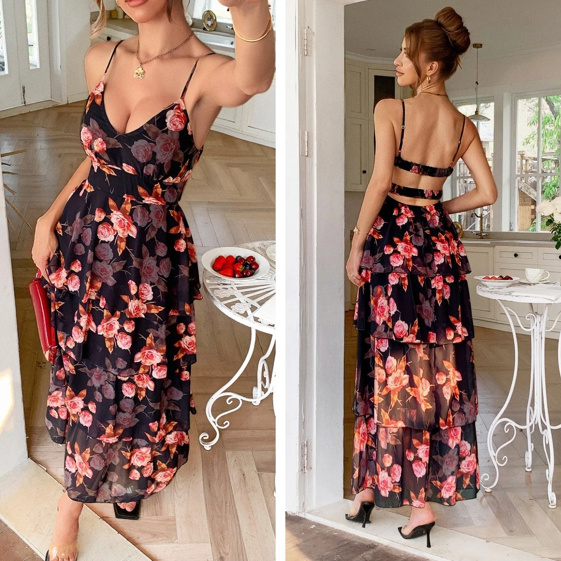 

Long Dress Women Cake Dresses Print Floral A Line Sling Vestidos Streetwear V Neck Sleeveless Elegant Club Y2k Summer 2025