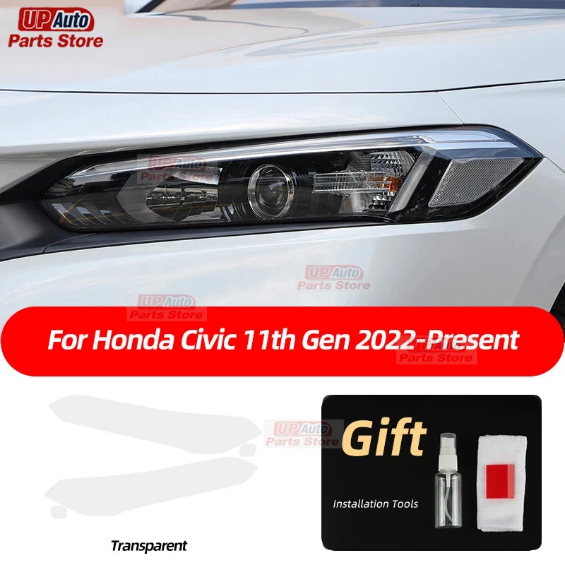 

2 Pcs Car Headlight Protective Film Transparent Black TPU Sticker For Honda Civic 11th Gen 2022 Accessories