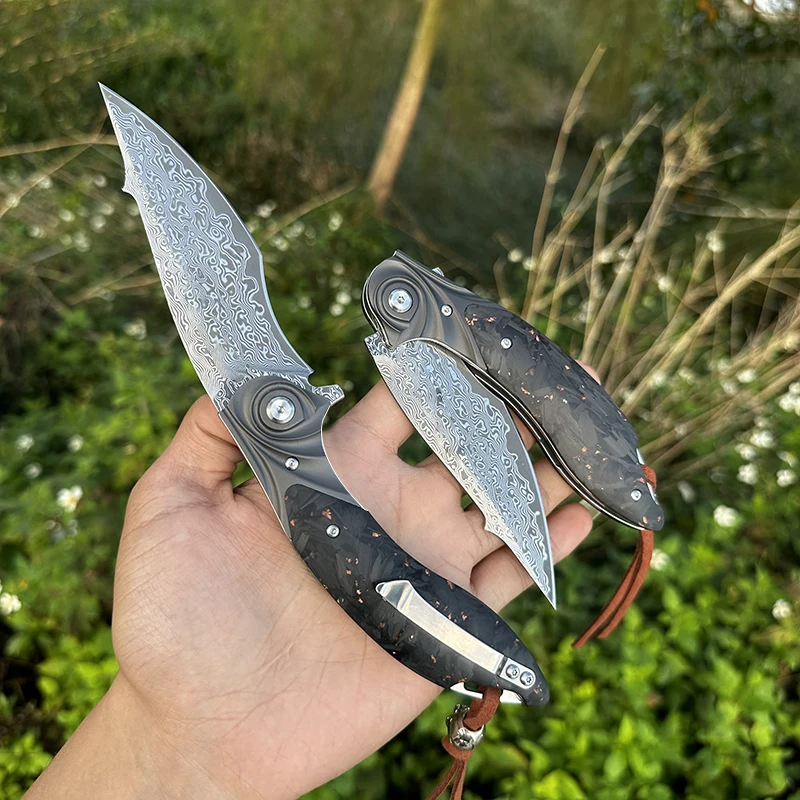 Handcrafted Japanese Knives, VG 10 Damascus Steel Folding Pocket Knife, Wilderness, Outdoor Camping, Fishing, EDC Folding Knife