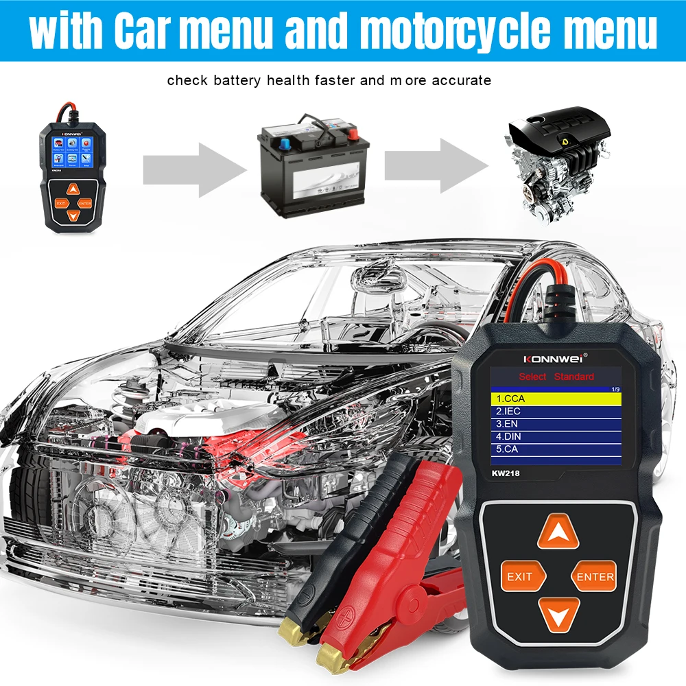 KONNWEI KW218 Car Battery Tester 12V 6V Moto Truck Battery System Analyzer 100 To 2000CCA Charging Cranking Test Tool PK KW650