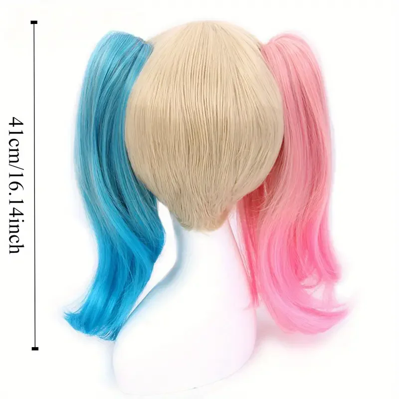 16-Inch Tri-Color Long Curly Wig With Dual Ponytails - Anime Cosplay, Glueless, Perfect For Halloween, Christmas J47801S