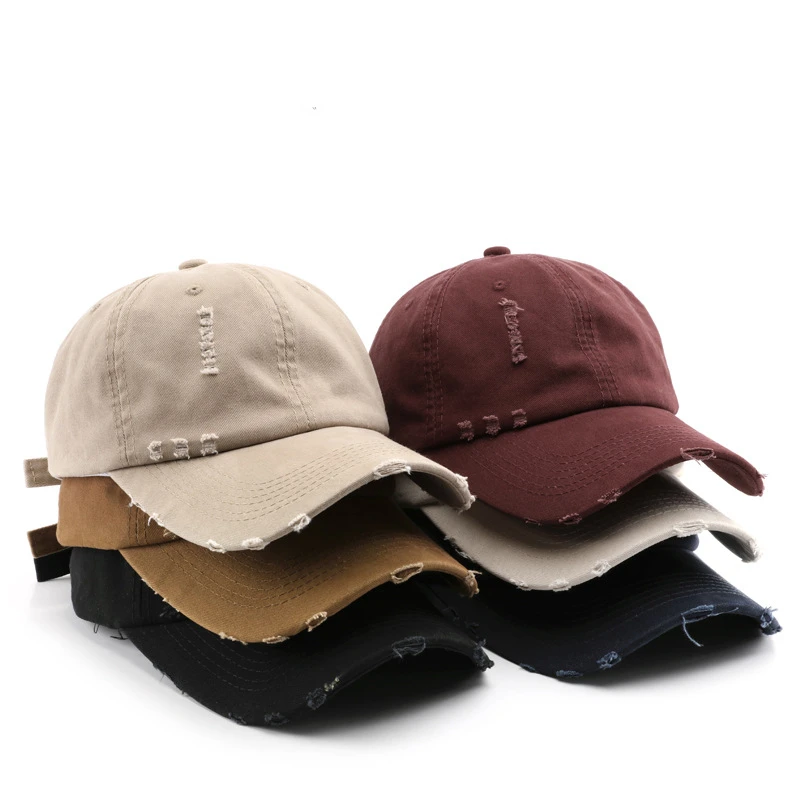 

Japanese women's spring and autumn solid color retro ripped cap outdoor men's travel personalized sunscreen shading baseball cap