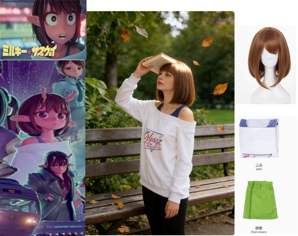 

Chiharu Off Milky Subway くじょうちはる The Galactic Limited Express Shoulder Illusion Halloween Role Playing costume and Matching Wig