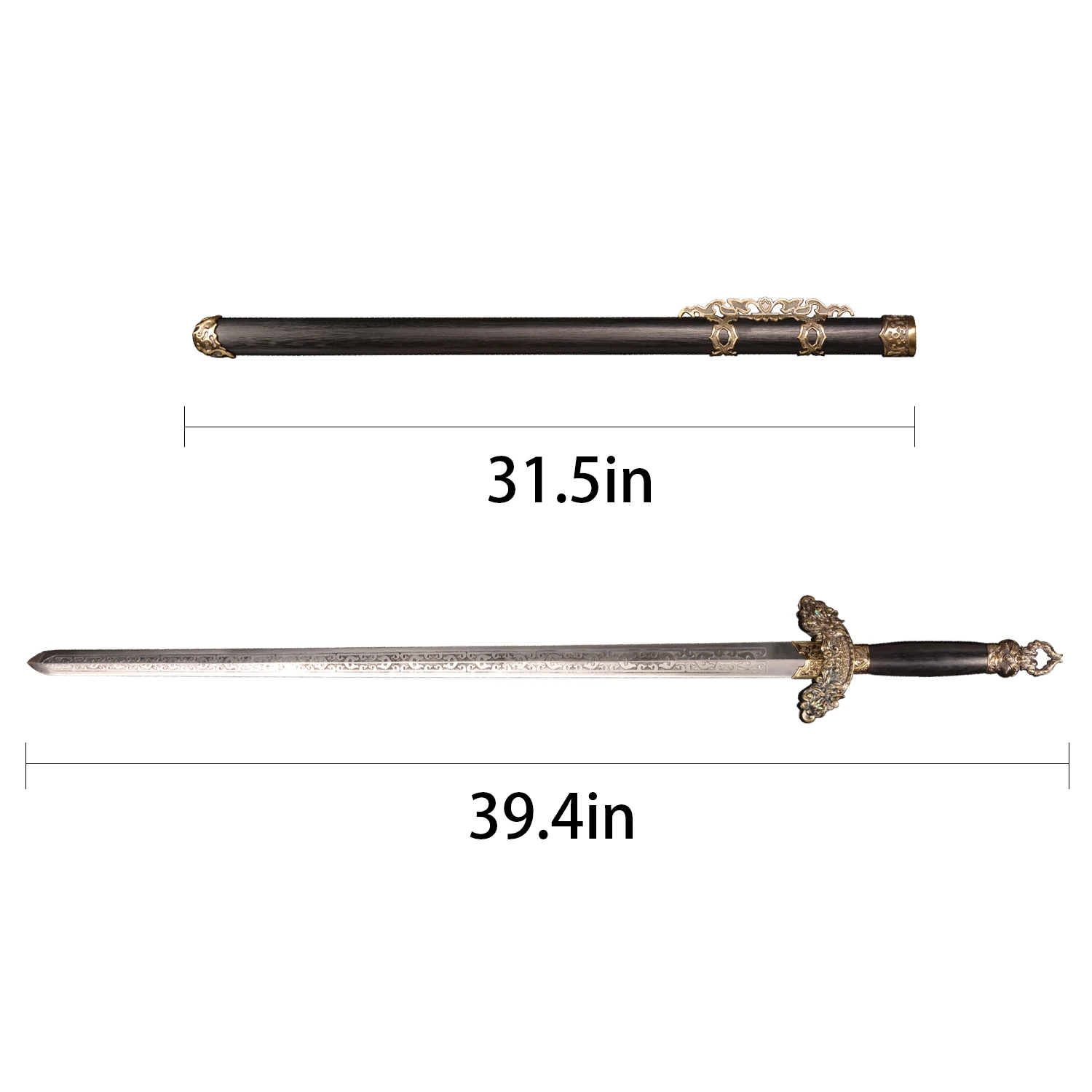 Espada Qingming de 39,4 pulgadas/espada de artes marciales de acero al carbono/colección/decoración/negro