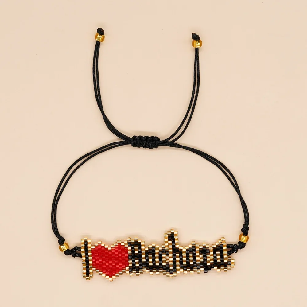 

Beaded bracelet English alphabet Design Versatile Heart Hand knitting Bohemia Adjustable Female Tide Simple Rice bead bracelet
