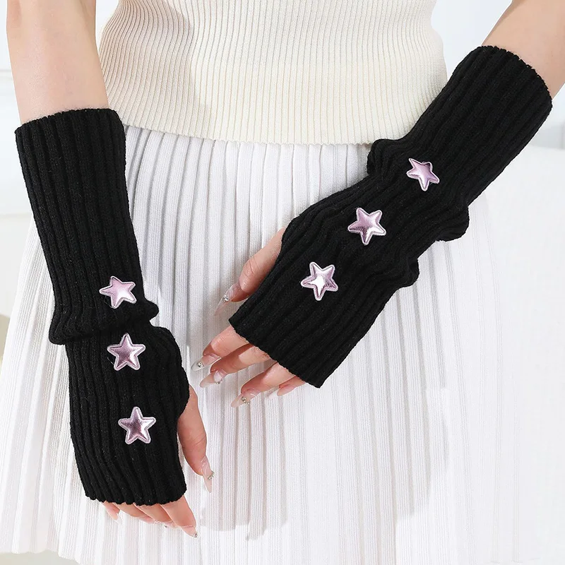 Nouvelles manchettes tricotées sans doigts pour femmes, style gothique, rayées, longues, pour l'hiver, chauffe-bras, gants de poignet tendance Harajuku Y2K pour filles
