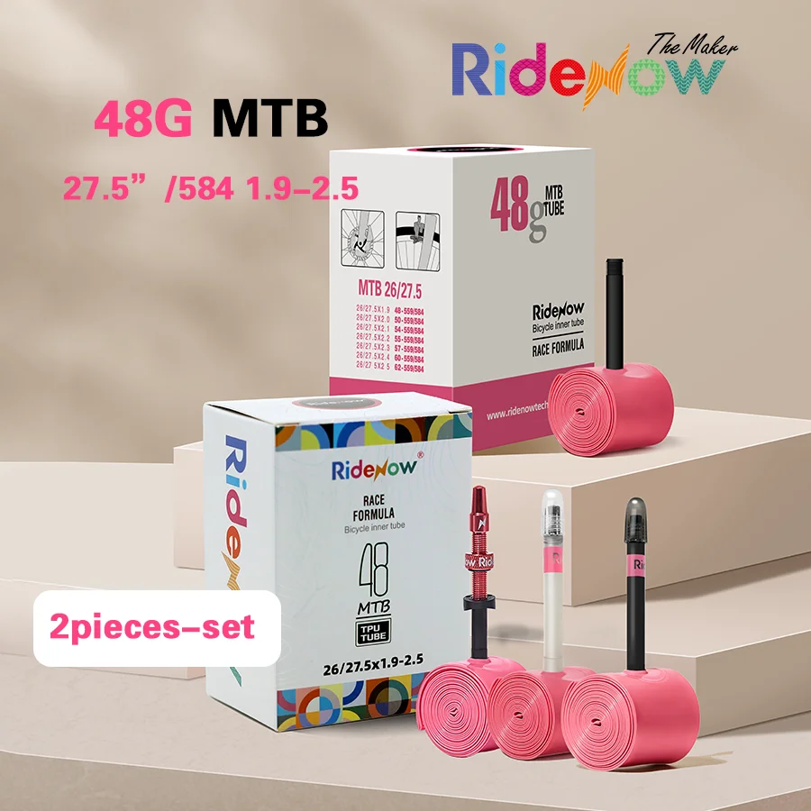 

RideNow MTB Bicycle 48g TPU Inner Tube MTB27.5/584 1.9-2.5 Plastic / Alloy Valve Stem 2Piece Set