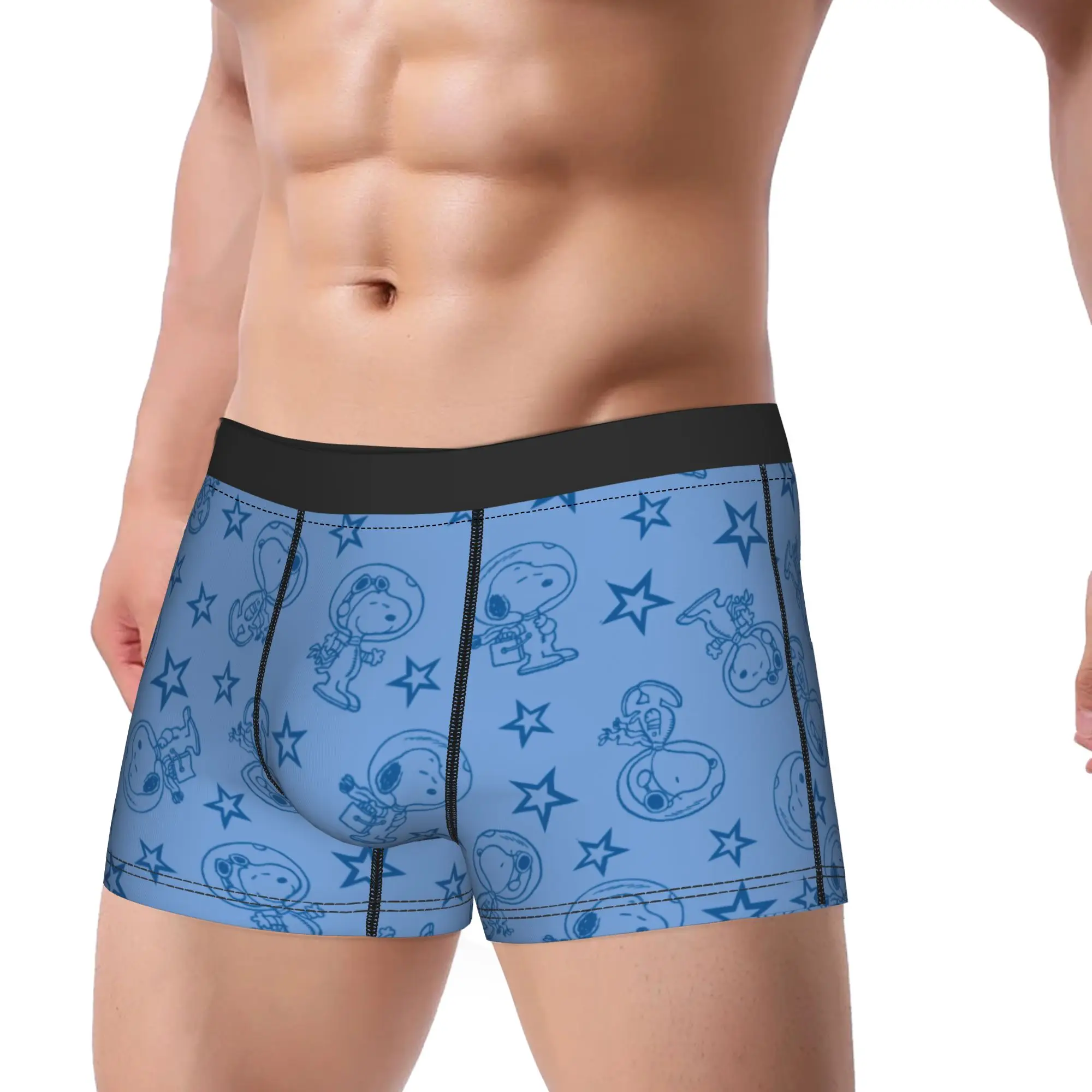 Men Boxer Briefs Shorts Panties Snoopys Blue Space Astronaut Pattern  Mid Waist Underwear  Homme Sexy M-XXL Underpants