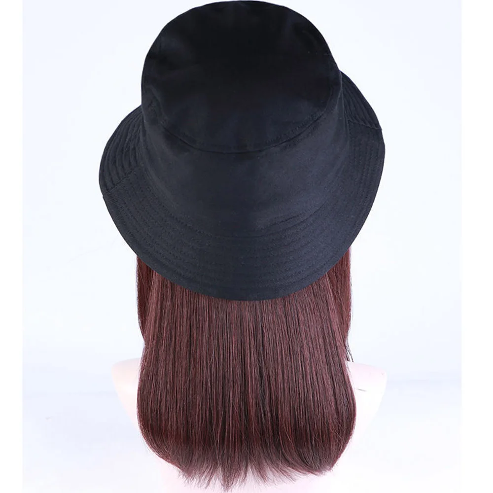 Bucket Hat Synthetic With Hair Cap Fashion Short Straight Bob Fall Autumn Hat Wigs For Women Clip On Hair Extensions