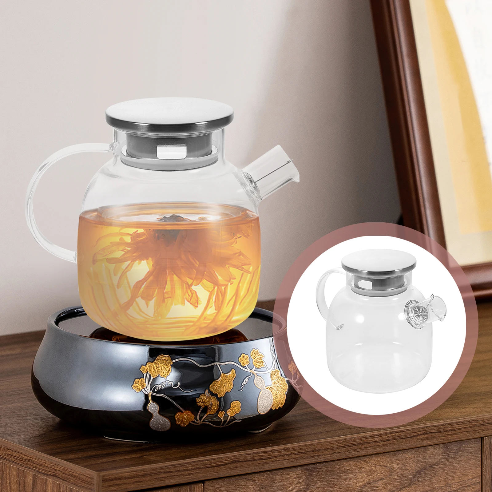

Large Capacity Teapot Loose Leaf Water Kettle Glass Stovetop Steeper Transparent