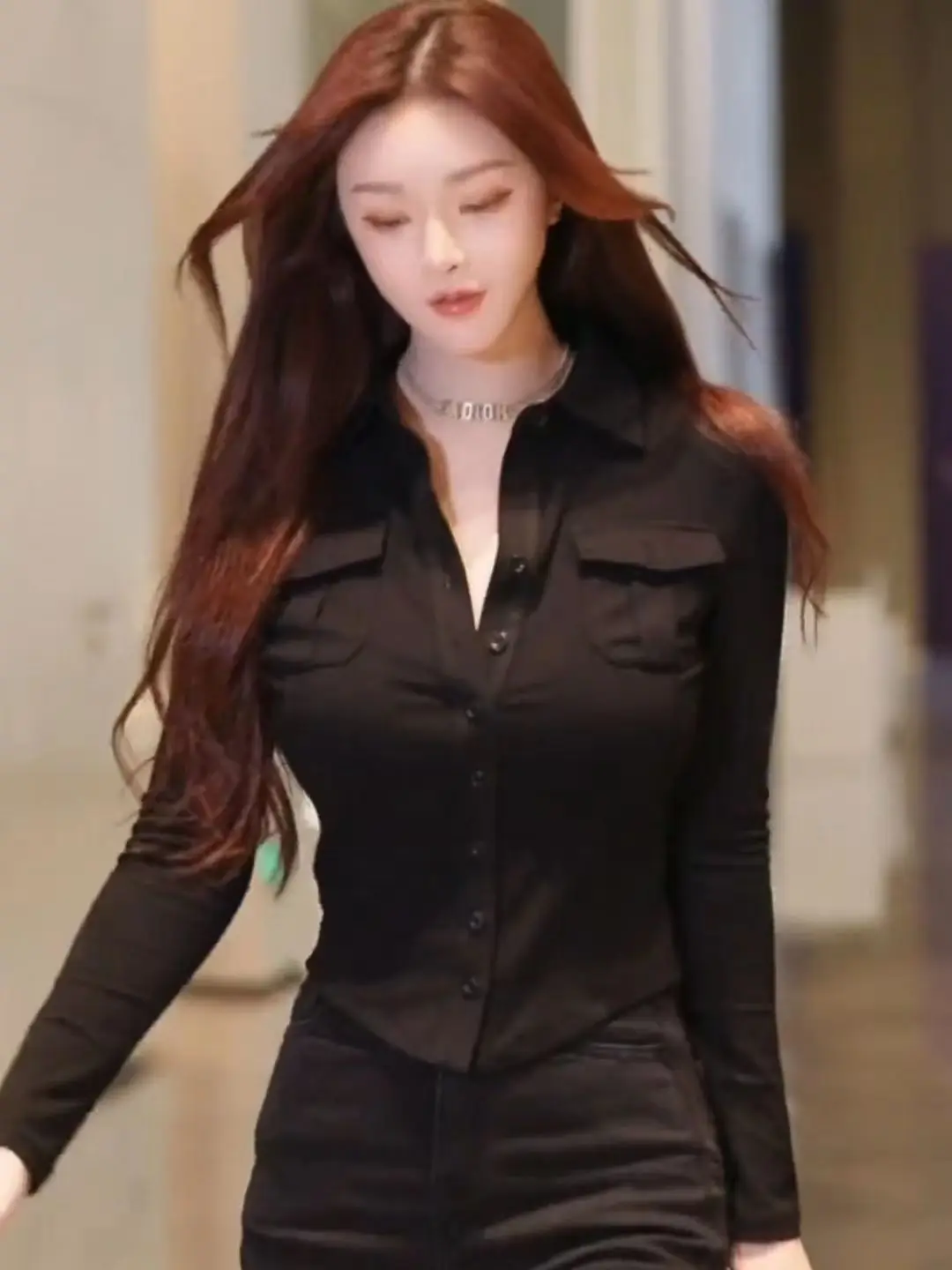 

Simple Solid Color Slim Fit POLO Collar Long Sleeved Shirt Women in the Autumn Fashionable and Slimming Versatile Commuting Top
