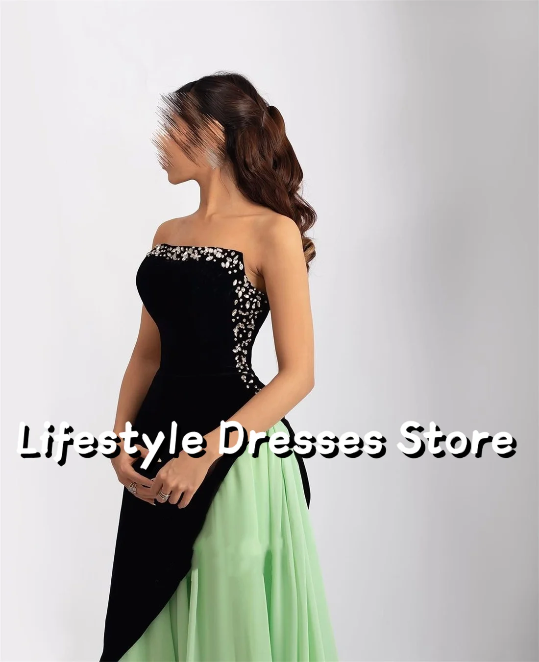 Customized Strapless Chiffon Patchwork Prom Dresses 2024 Beaded A-Line Evening Gown Party vestidos para eventos especiales