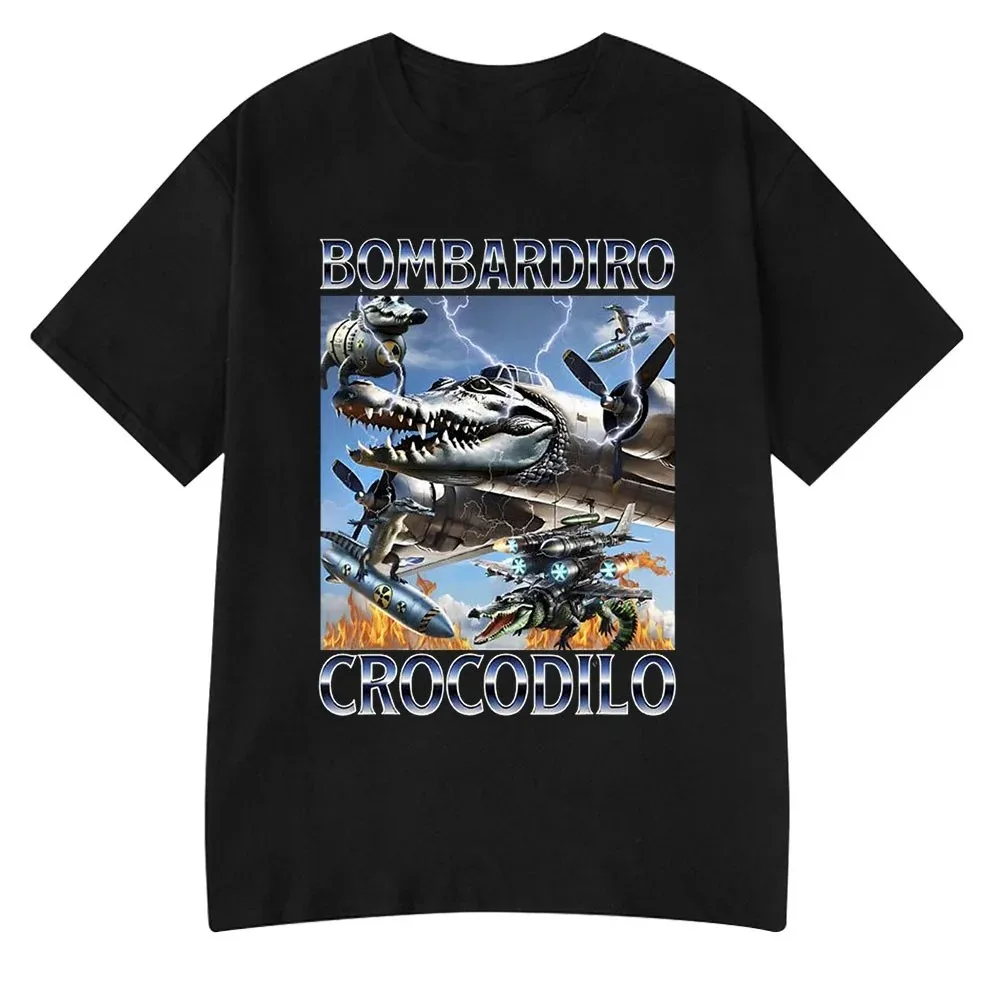 

Итальянская футболка Brainrot с забавным мемом Bombardiro Crocodilo Tung Tung Tung Sahur для мужчин и женщин с круглым вырезом и коротким рукавом, рождественский подарок, топы