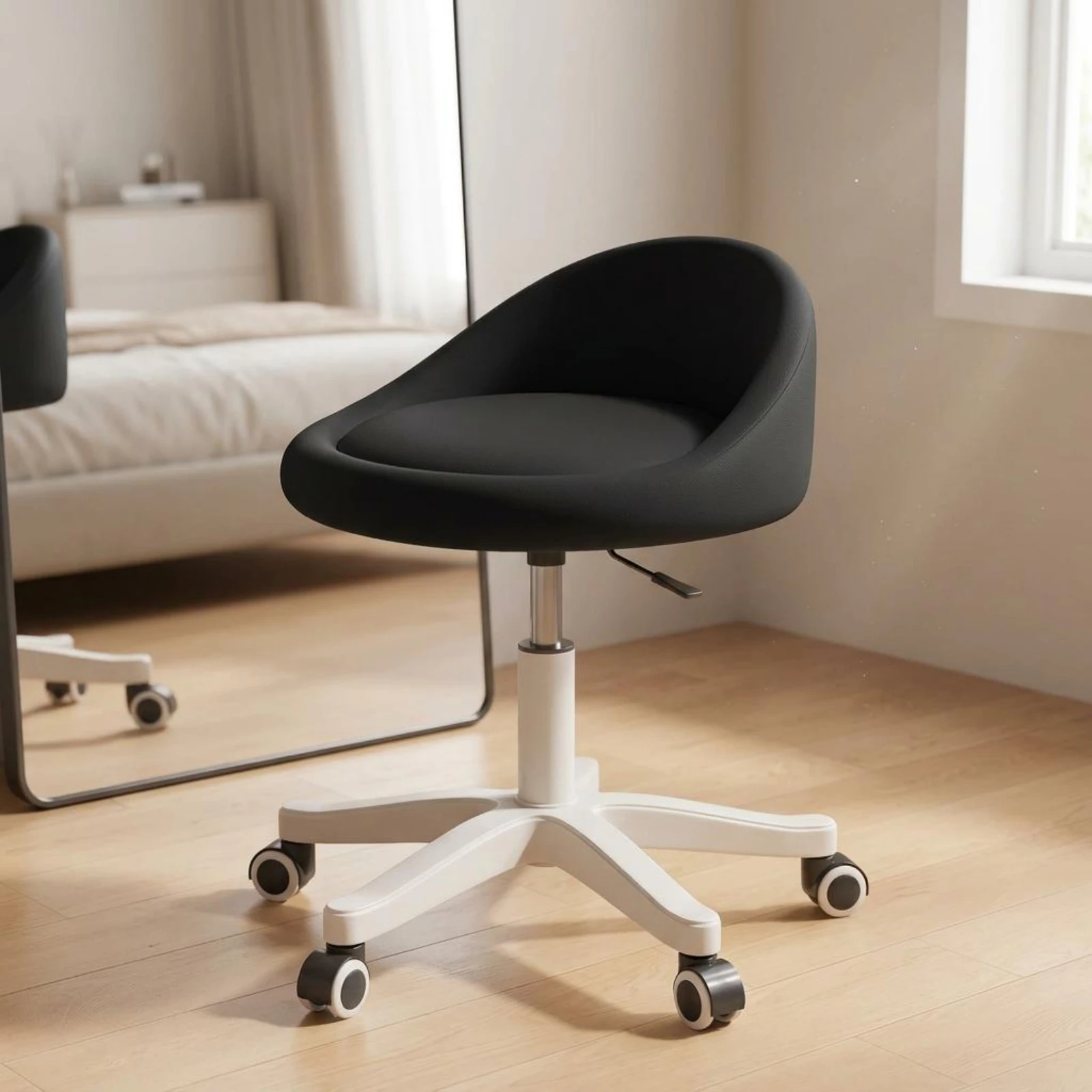 Adjustable Vanity Chair Curved Backrest Rolling Vanity Chair Upholstered Comfortable Cushion for Indoor Use