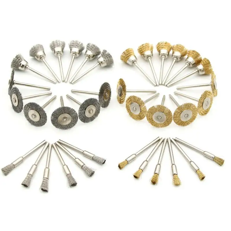36Pcs Brass Steel Wire Brush Set Wheel Brushes For Drill Rotary Tool Accessories Rust Removal Metal Cleaning Polishing