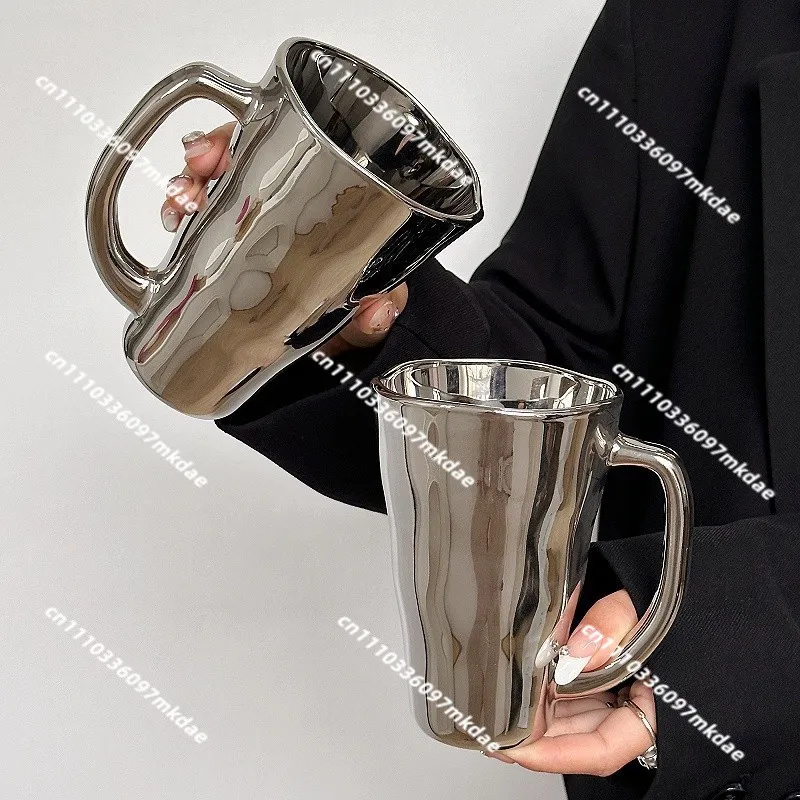 ins creative laser silver belt handle cup niche design household mug. Creative high-value milk coffee water cup