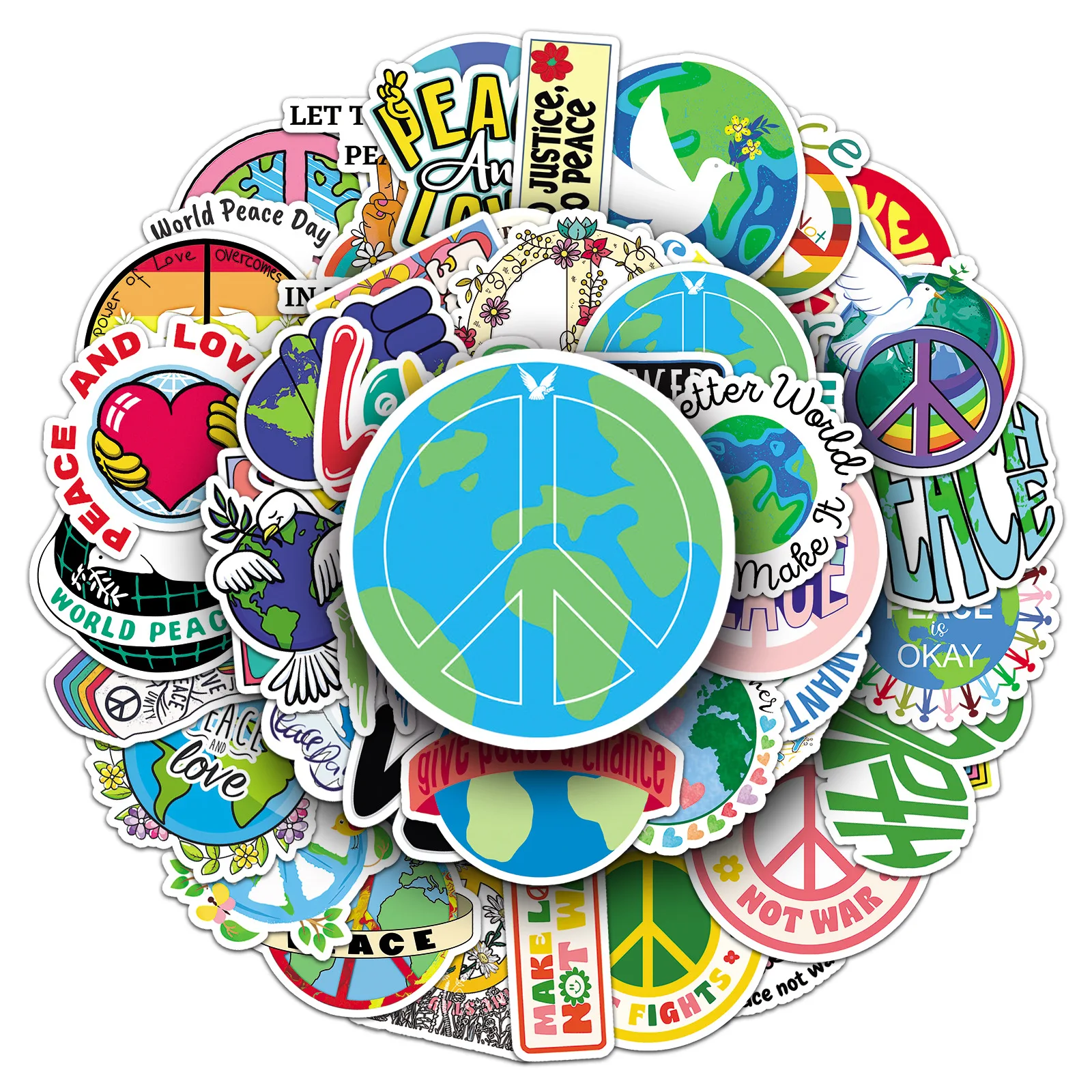 

50PCS World Peace Sticker Peace and love English Graffiti DIY Decorative Laptop Phone Case iPad Waterproof Sticker Kids Toy