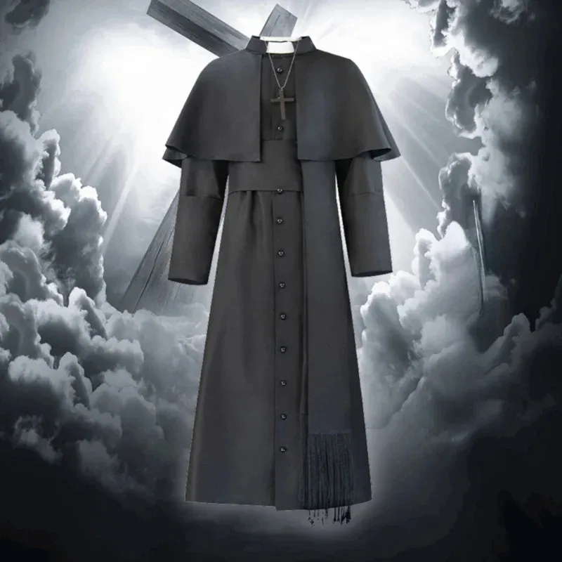 

LQХэллоуин Средневековый костюм священника Католическая церковь Религиозный римский сутан Папа Пастор Костюмы отца Массовый халат Духовенство ряса