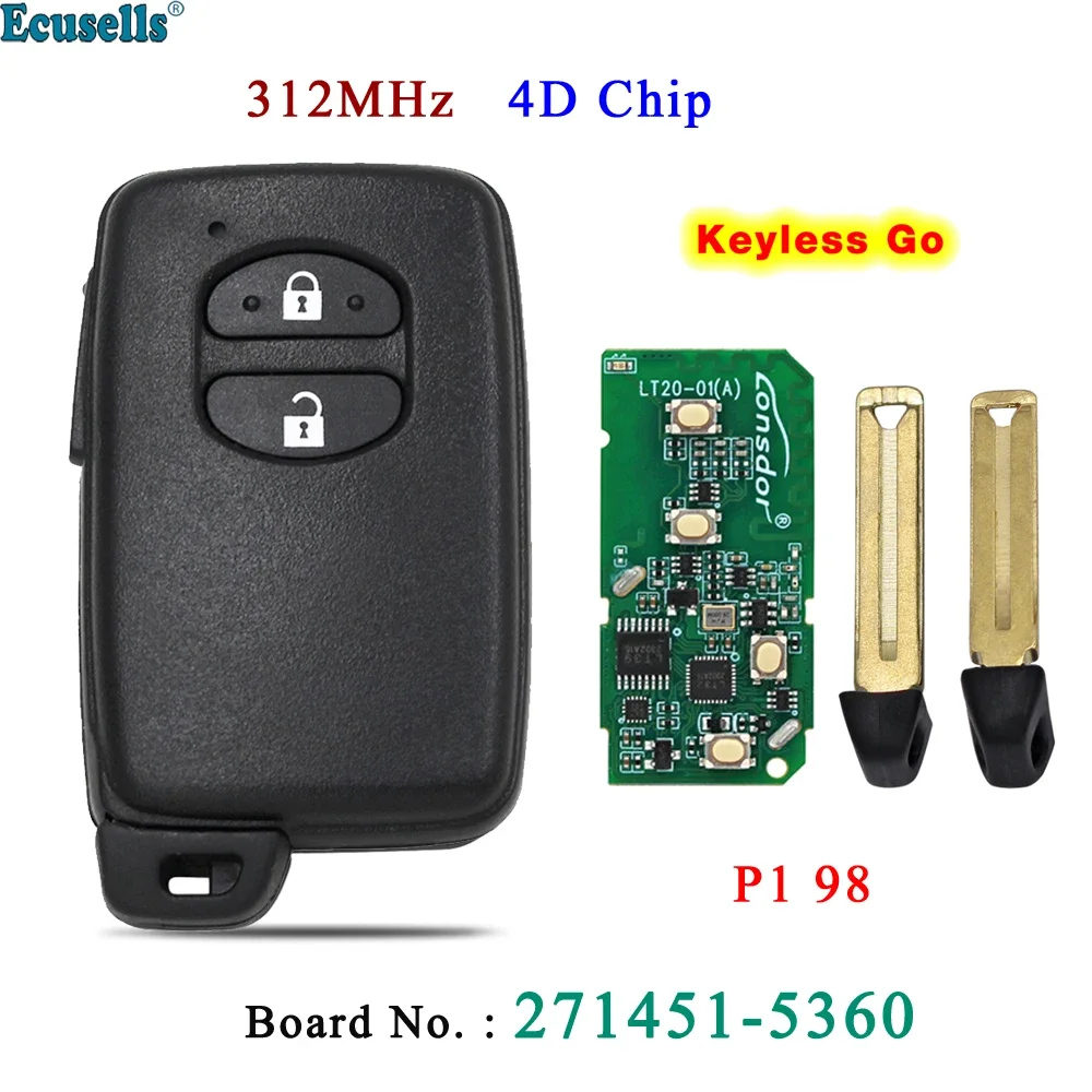 

Ecusells 2 Button Smart Prox Remote Key Fob FSK 312MHz 4D Chip for Toyota Prado 271451-5360