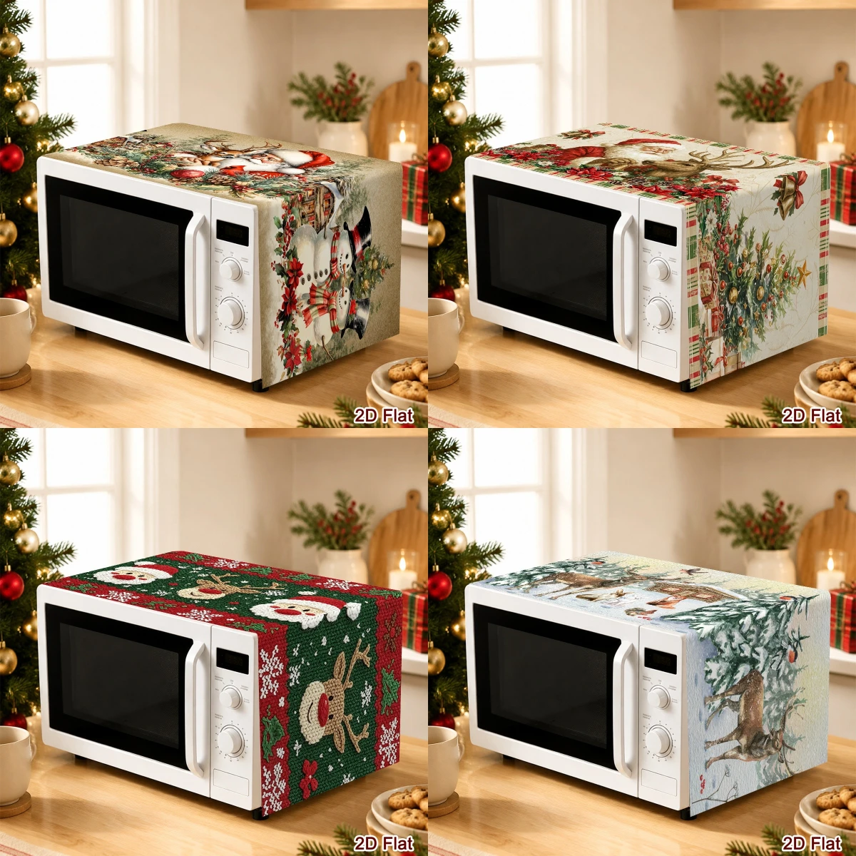 35*85cm Merry Christmas Polyester Microwave Oven Dust Cover Santa Claus Elk Printed Dust Covers Home 2026 Xmas Party Decor