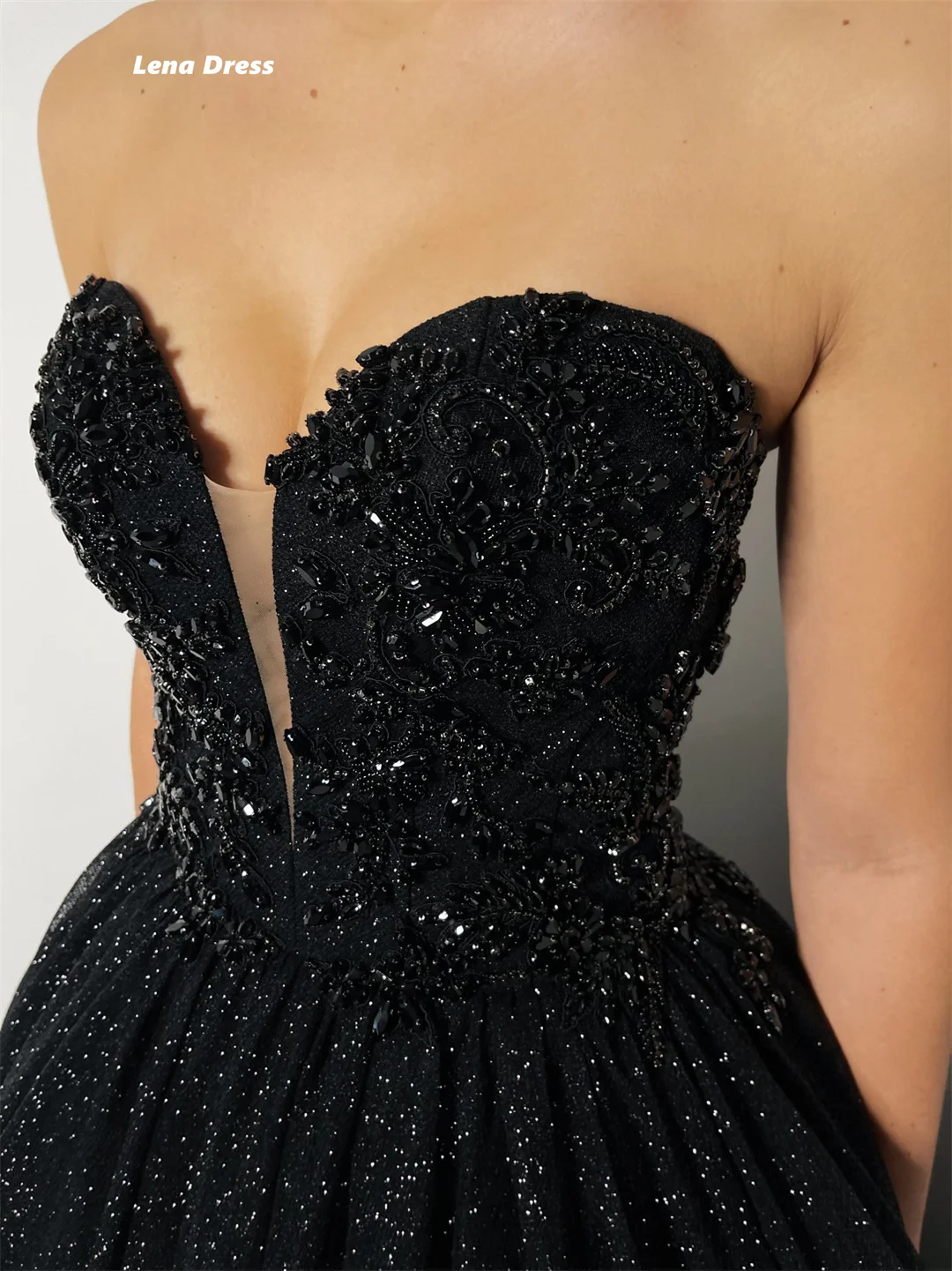 Tube Top Prom Dresses Line A Custom Made Elegant Party Dresses Woman Beaded Lace Wedding Party Dress Shiny Women Evening Dress