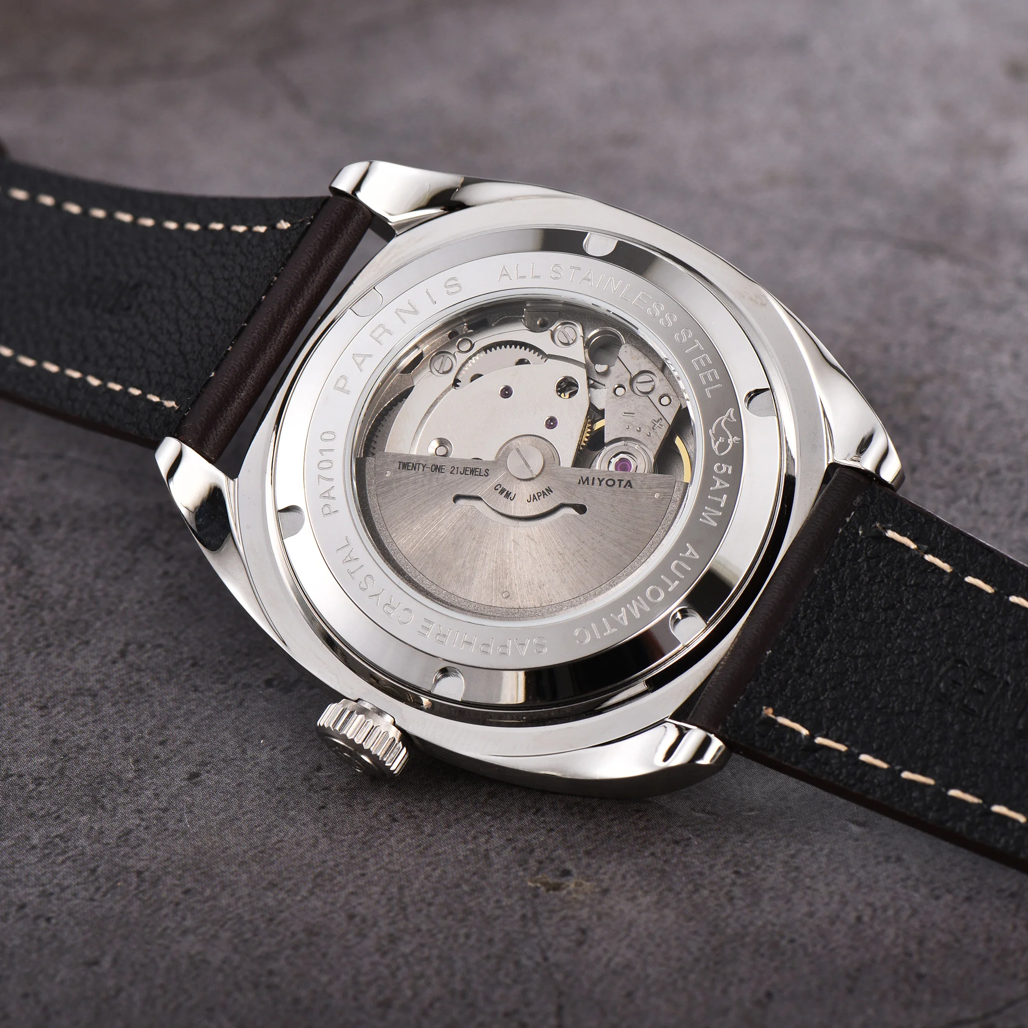 Parnis 42mm Gray Dial Mechanical Automatic Men Watch Sapphire Crystal Leather Strap Men's Waterproof Watches reloj hombre 2025