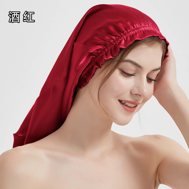 Birdtree 19 Momme 100%Mulberry Silk Bonnet Ruffled Big Sleep Cap Elastic Hat Fashion Night Hair Wrap Cap For Women Girl A41108QC