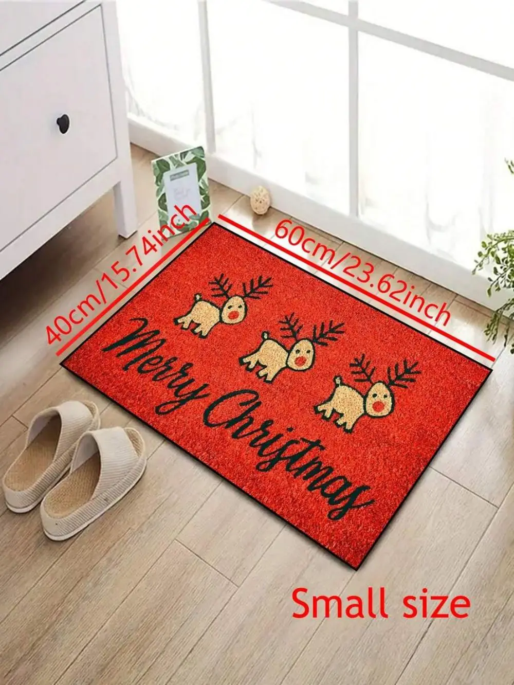 VIKAMA Karpet Selamat Datang Motif Rusa Natal Anti-Slip untuk Kamar Tidur, Karpet Area Dalam dan Luar Ruangan, Dekorasi Rumah Natal