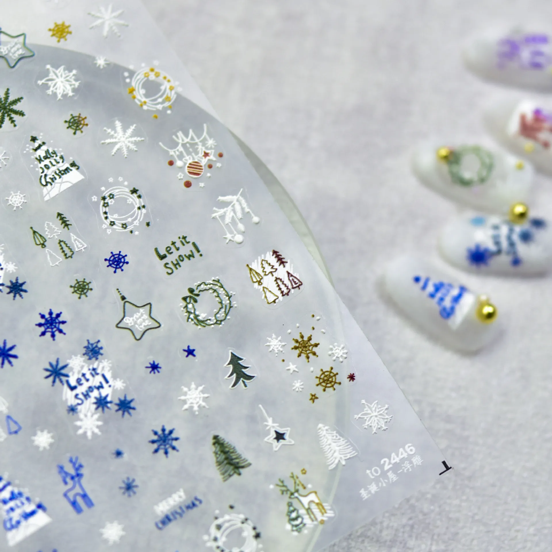 

1 piece of 5D embossed nail art stickers high quality exquisite Christmas series nail stickers Christmas cabin nail art stickers