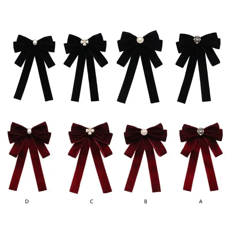 

Элегантная женская бархатная брошь с бантиками, предварительно завязанный галстук с бантом, стразы и декоры из жемчуга для официального мероприятия