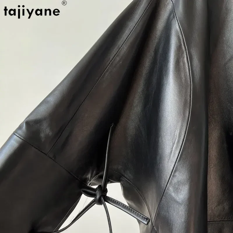 Tajiyane Genuine Leather Jacket Women O-neck Real Leather Coat Bat Sleeve Jackets Woman Seven-part Sleeves Leather Top